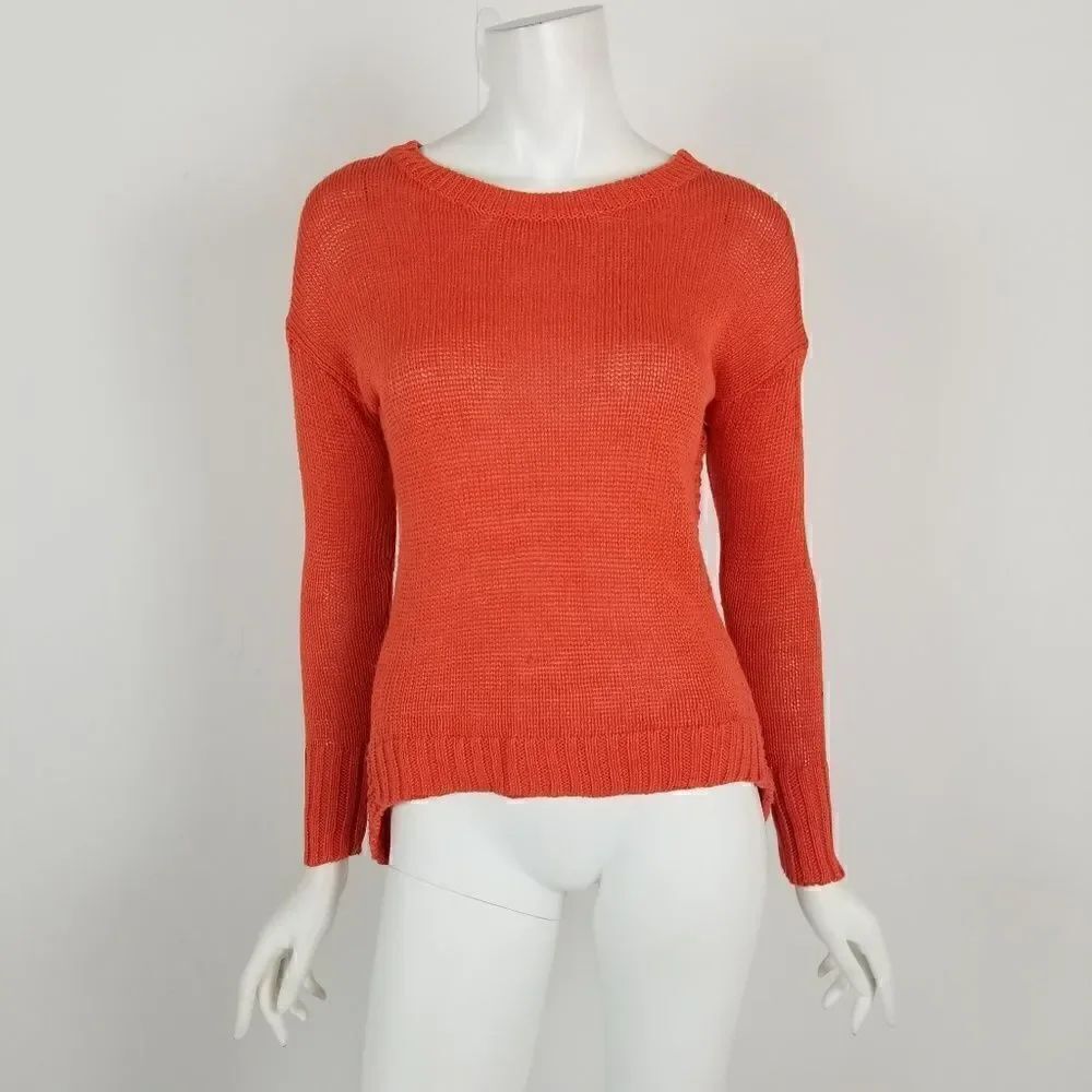 J. Crew Womens Size XXS Orange Linen Textured Beach Sweater Hi Low Hem